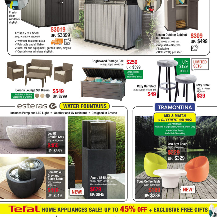 April Outdoor Garden Furniture and Water fountain Sale