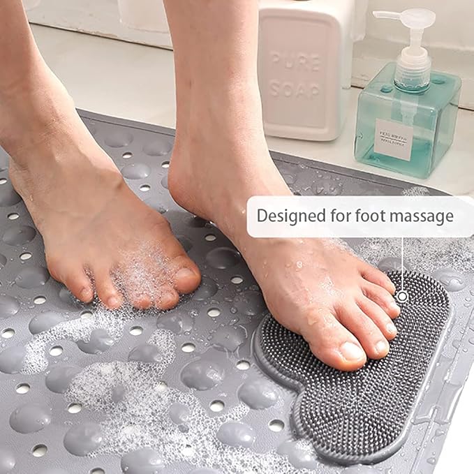 Non-Slip Shower Mat with Foot Scrubber - Beige