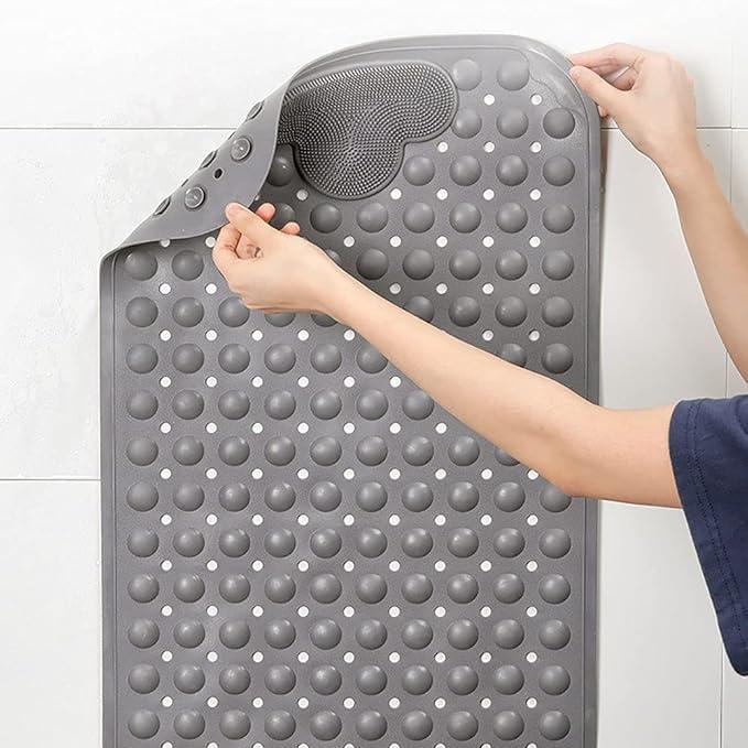 Non-Slip Shower Mat with Foot Scrubber - Beige