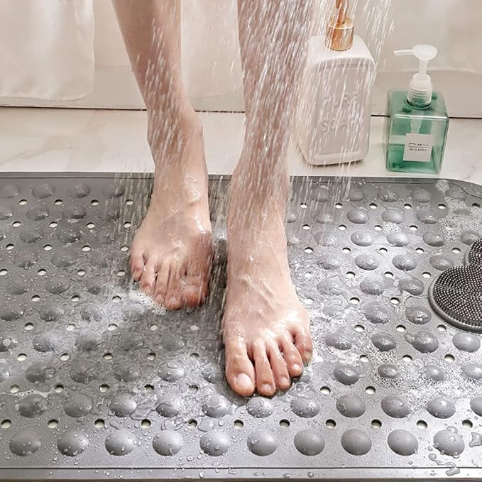 Non-Slip Shower Mat with Foot Scrubber - Beige