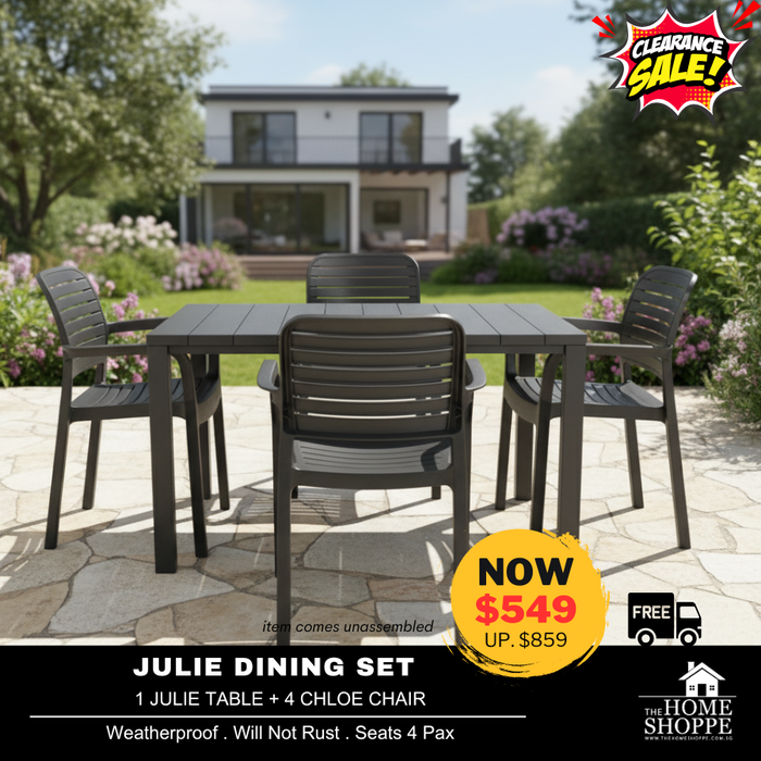 Julie Dining Table + 4 Chloe Chairs (FREE DELIVERY)