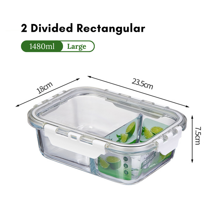 Glass Lock Divided Rectangle Glass Food Container