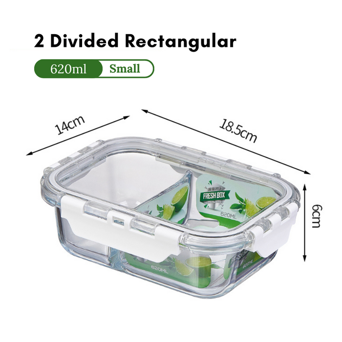 Glass Lock Divided Rectangle Glass Food Container