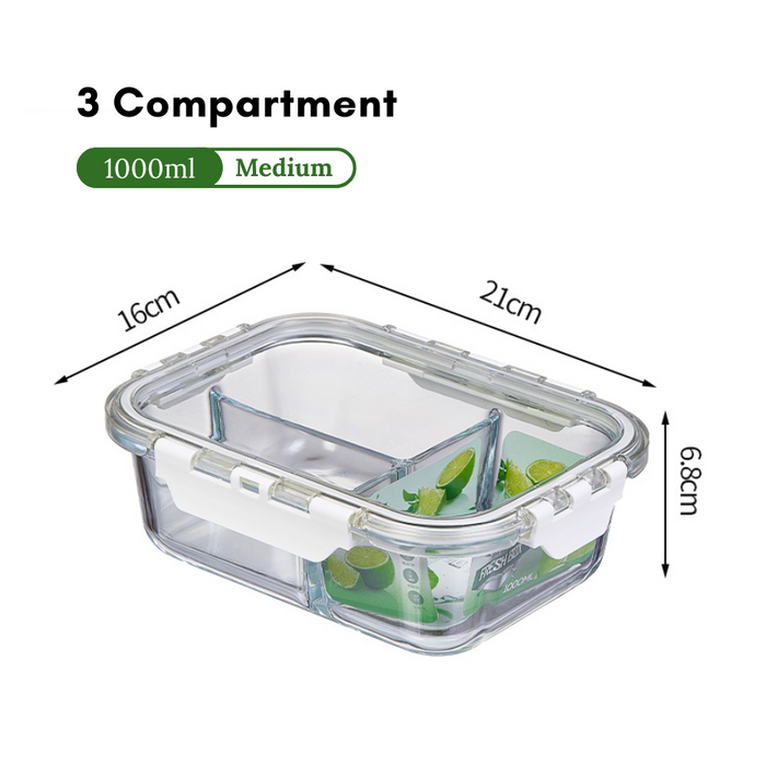 Glass Lock Divided Rectangle Glass Food Container