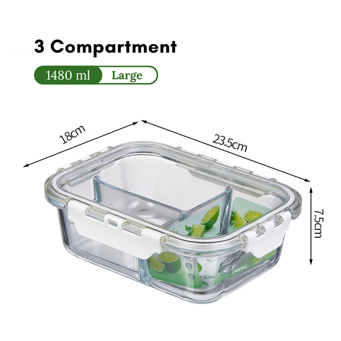 Glass Lock Divided Rectangle Glass Food Container