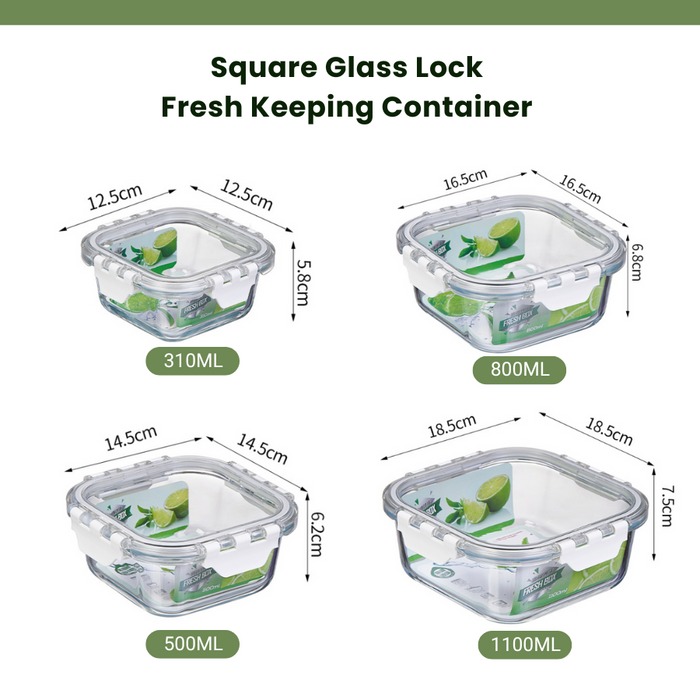 Glass Lock Square Glass Food Container
