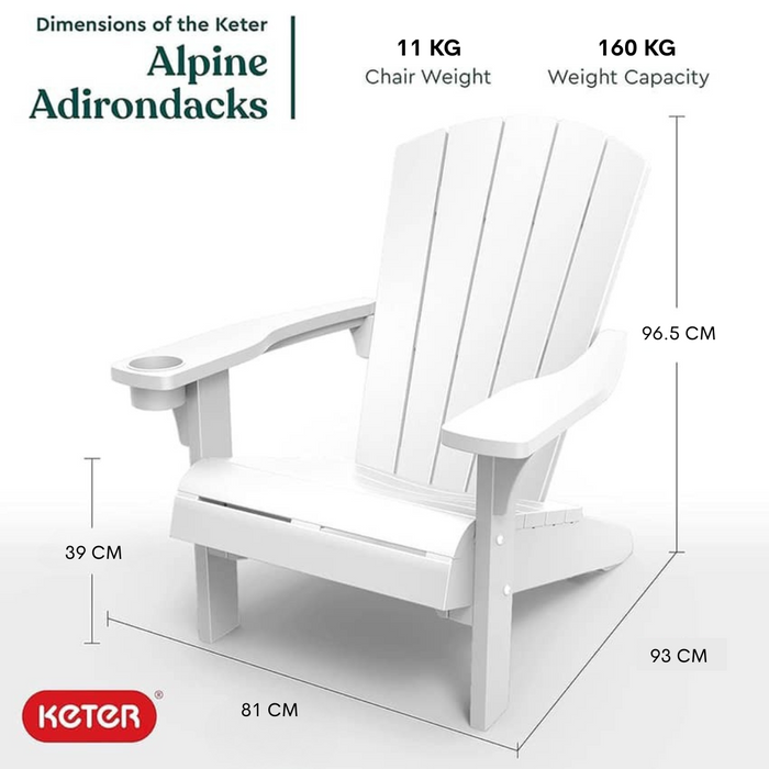 Keter Alpine Adirondack Outdoor Garden Lounge Chair White