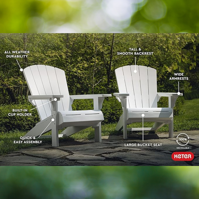 Keter Alpine Adirondack Outdoor Garden Lounge Chair White