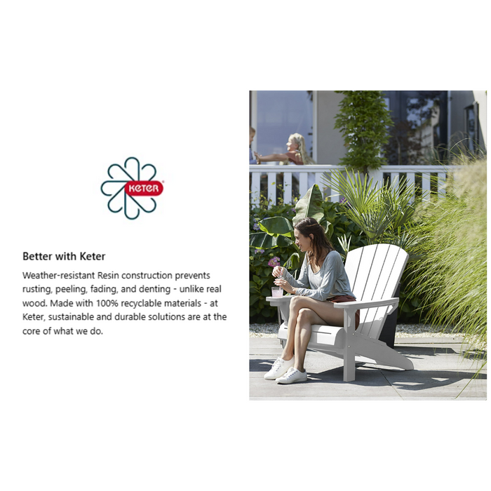 Keter Alpine Adirondack Outdoor Garden Lounge Chair White