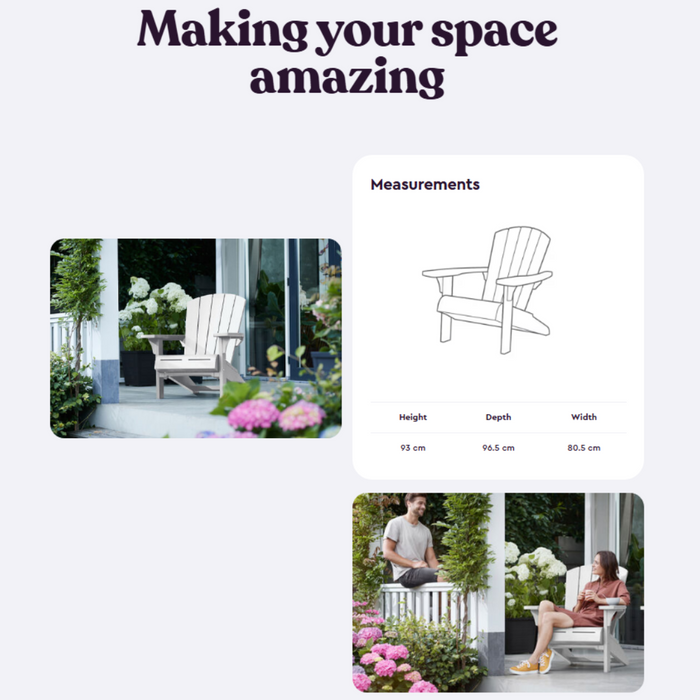 Keter Alpine Adirondack Outdoor Garden Lounge Chair White