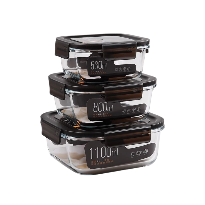 LUNA Glass Lock Square Food Container