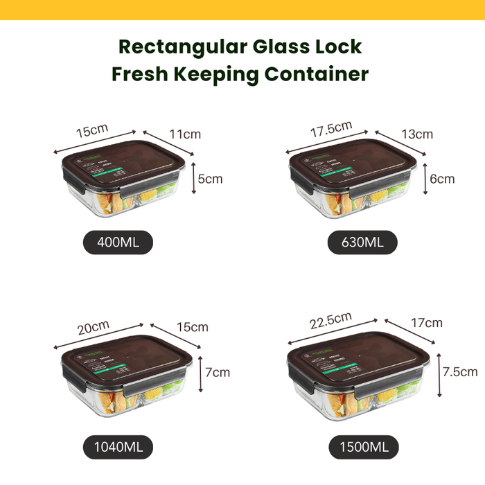 LUNA Glass Lock Rectangle Food Container