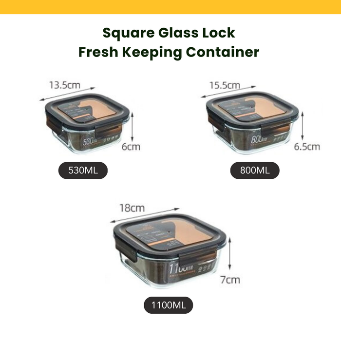 LUNA Glass Lock Square Food Container