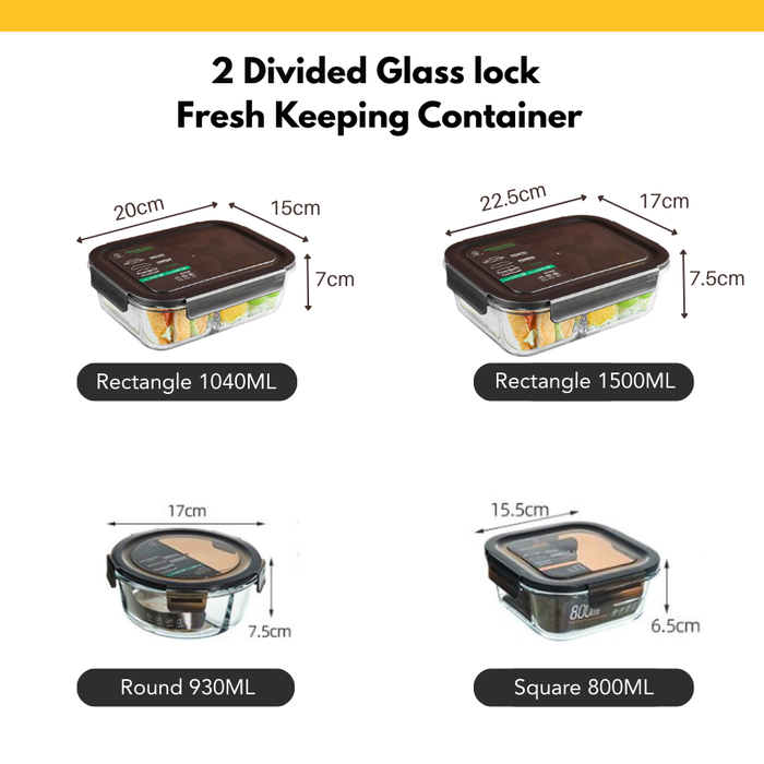 LUNA 2 Divider | 3 Divider Glass Lock Food Container