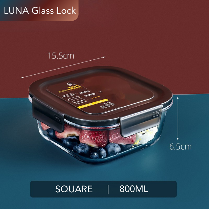 LUNA Glass Lock Square Food Container