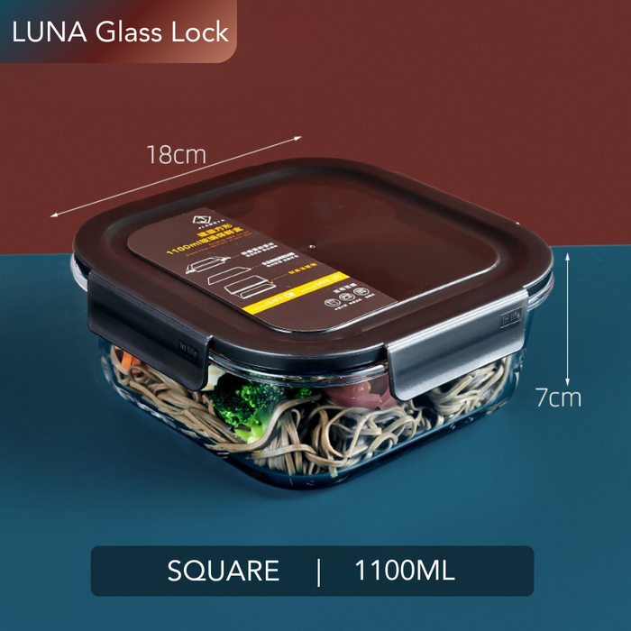 LUNA Glass Lock Square Food Container