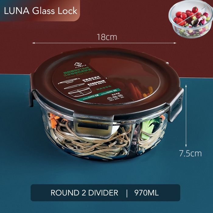 LUNA 2 Divider | 3 Divider Glass Lock Food Container