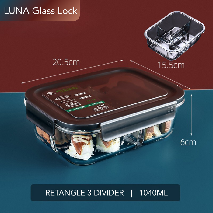 LUNA 2 Divider | 3 Divider Glass Lock Food Container