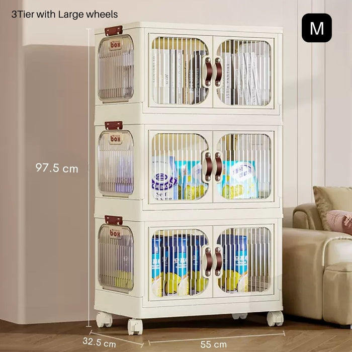 Stackable Foldable Storage Tower Cabinet with wheels 3 Tier