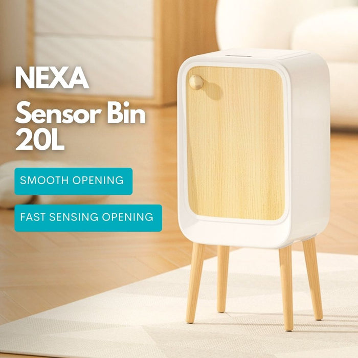 20L Nexa Sensor Bin Wooden Legs Beige