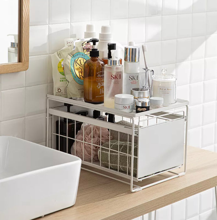 Double Layer Stackable Kitchen Pull Out Storage Rack 2 Tier