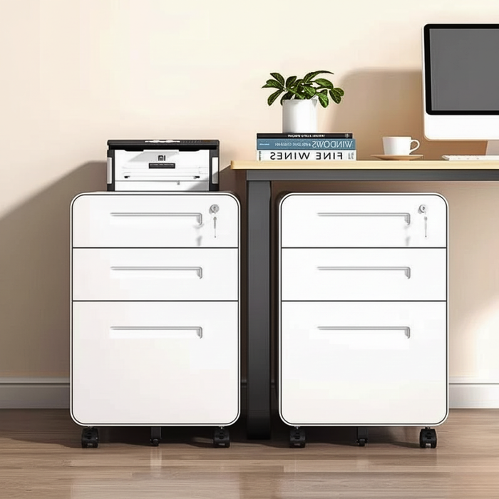Filex 3 Drawer Mobile Pedestal Cabinet Round Corner with wheels White