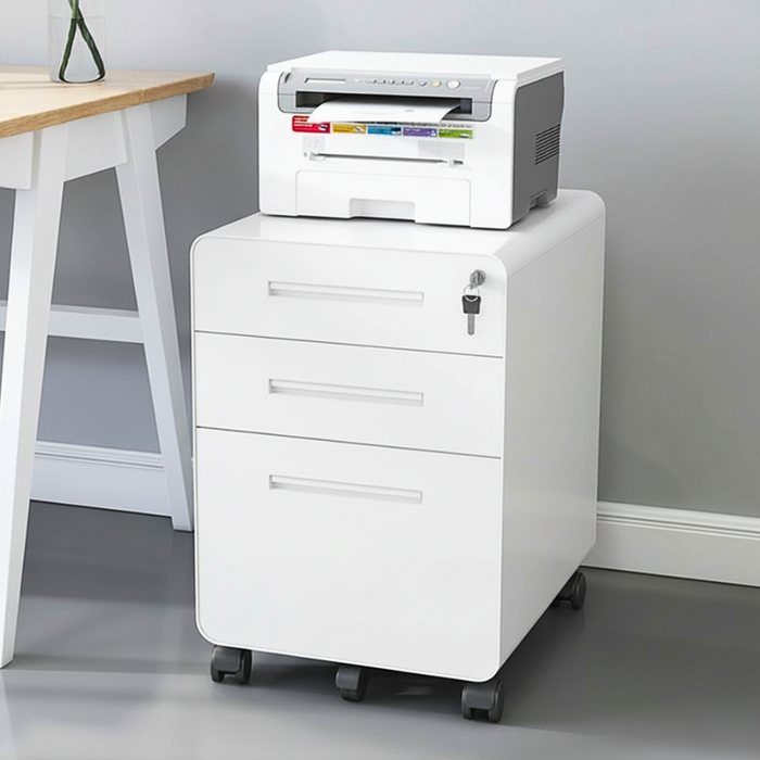 Filex 3 Drawer Mobile Pedestal Cabinet Round Corner with wheels White