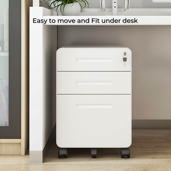 Filex 3 Drawer Mobile Pedestal Cabinet Round Corner with wheels White