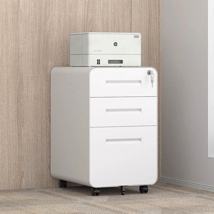Filex 3 Drawer Mobile Pedestal Cabinet Round Corner with wheels White