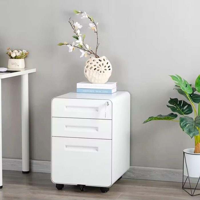Filex 3 Drawer Mobile Pedestal Cabinet Round Corner with wheels White