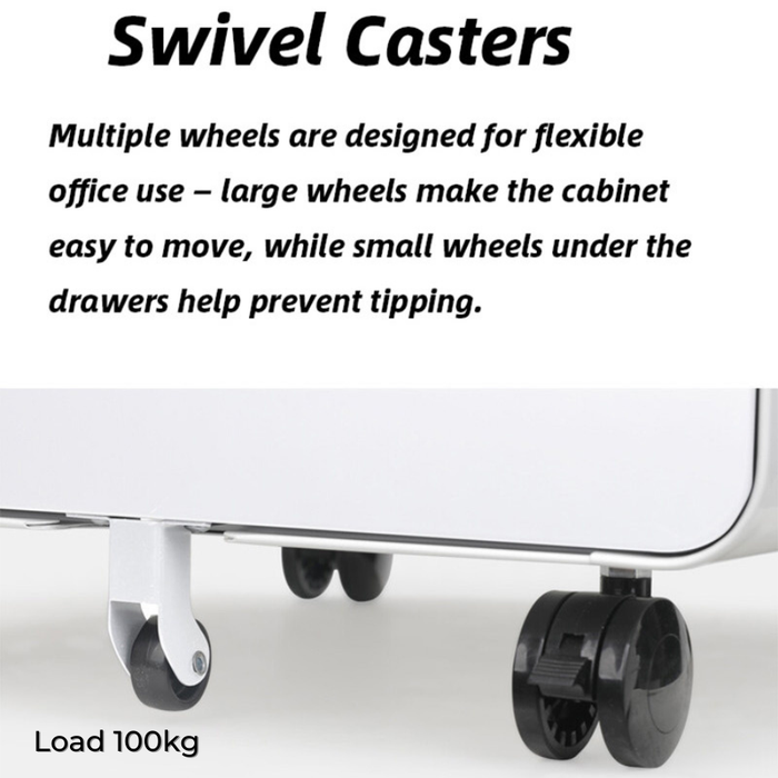 Filex 3 Drawer Mobile Pedestal Cabinet Round Corner with wheels White