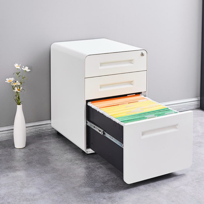 Filex 3 Drawer Mobile Pedestal Cabinet Round Corner with wheels White