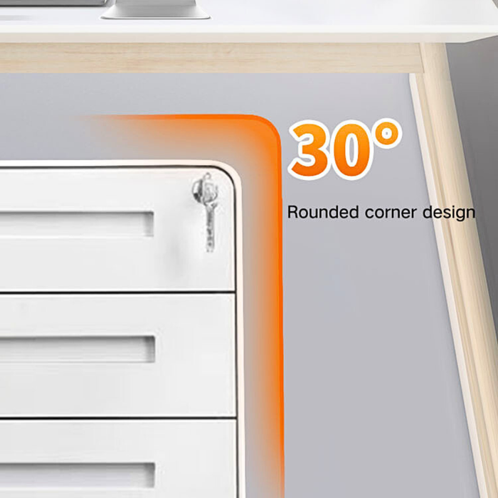 Filex 3 Drawer Mobile Pedestal Cabinet Round Corner with wheels White