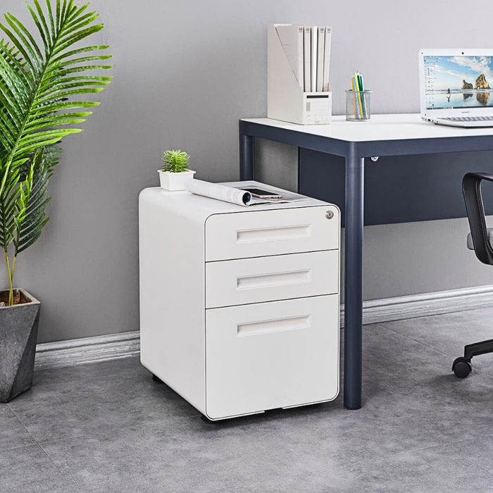 Filex 3 Drawer Mobile Pedestal Cabinet Round Corner with wheels White