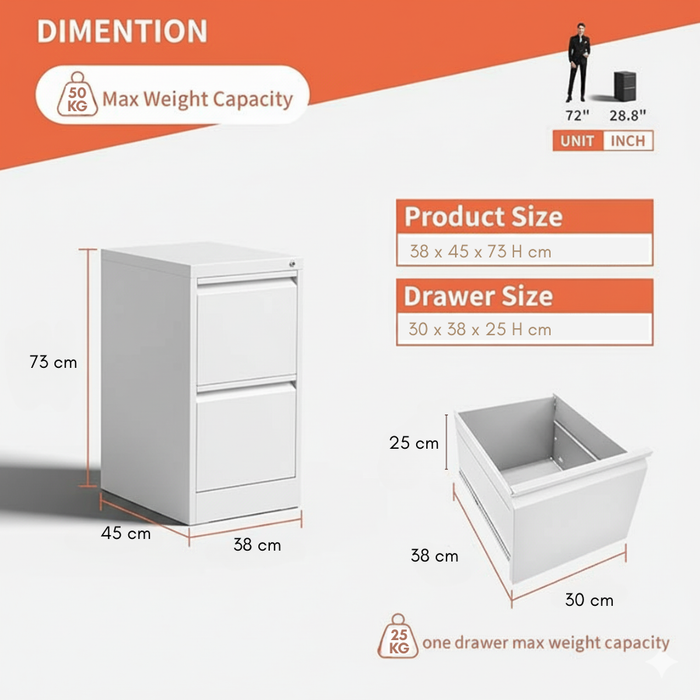 Filex 2 Drawer Vertical Filing Cabinet White