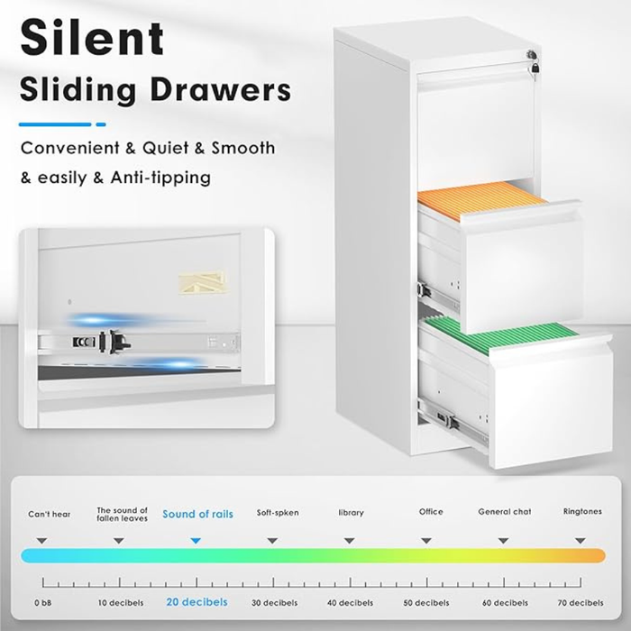 Filex 3 Drawer Vertical Filing Cabinet White