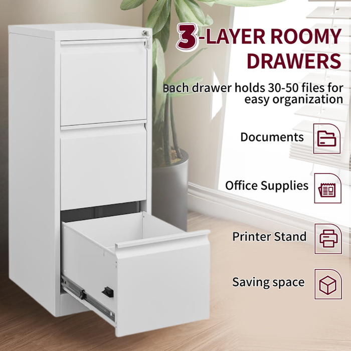 Filex 3 Drawer Vertical Filing Cabinet White