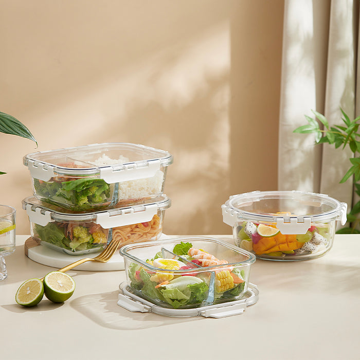 Glass Lock Divided Rectangle Glass Food Container