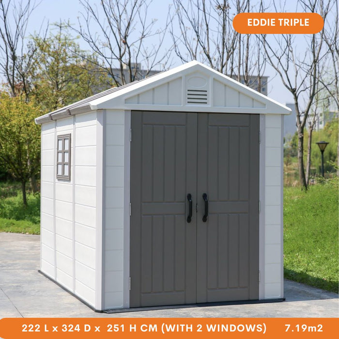 Eddie Triple Outdoor Large Garden Shed + Free Shelving Kit