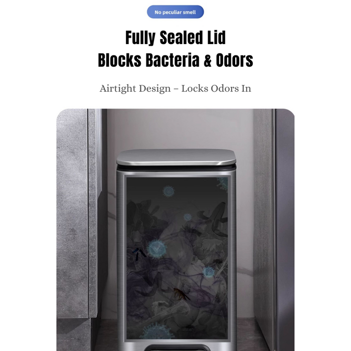 Yubin 5L Meto Rectangle Pedal Bin Stainless Steel with Inner Bucket Silver