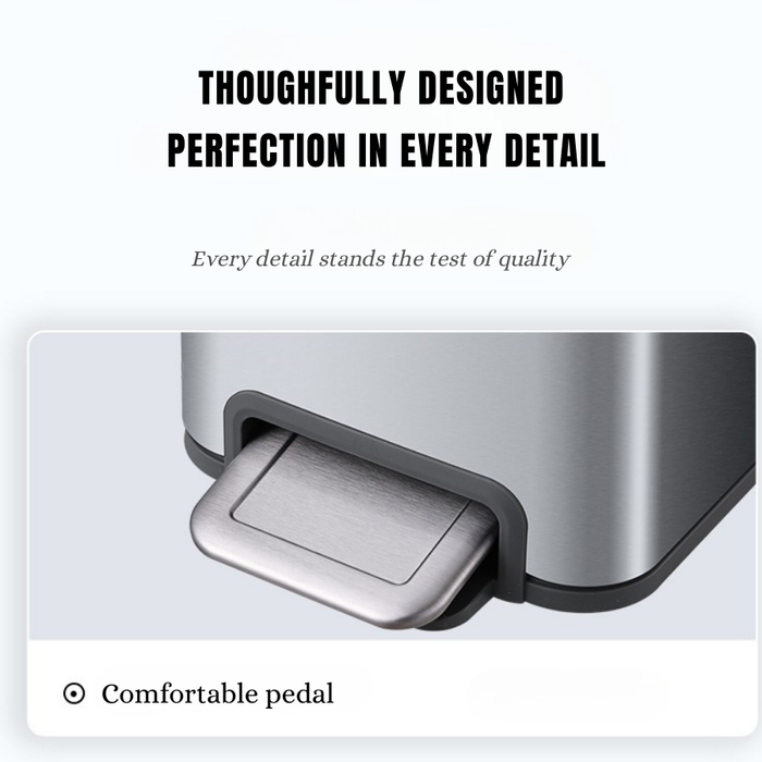 Yubin 5L Meto Rectangle Pedal Bin Stainless Steel with Inner Bucket Silver