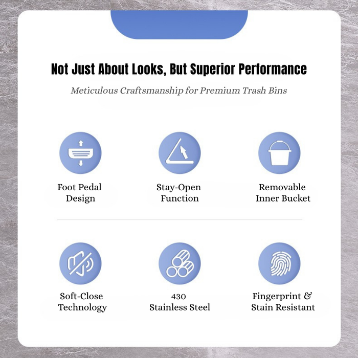 Yubin 5L Meto Rectangle Pedal Bin Stainless Steel with Inner Bucket Silver