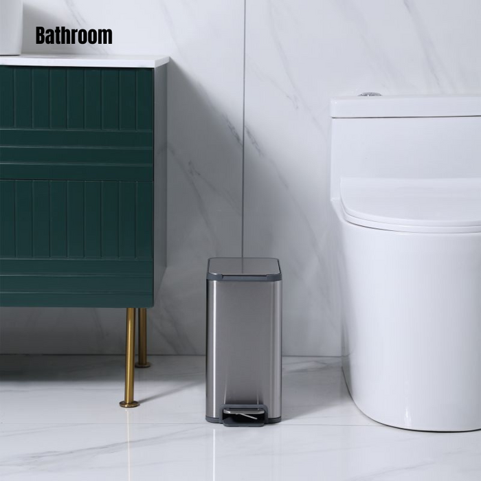 Yubin 5L Meto Rectangle Pedal Bin Stainless Steel with Inner Bucket Silver