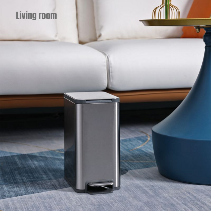 Yubin 5L Meto Rectangle Pedal Bin Stainless Steel with Inner Bucket Silver