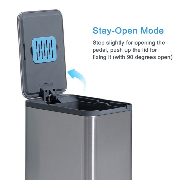 Yubin Meto Rectangle Pedal Bin Stainless Steel with Inner Bucket Silver (2 Sizes)