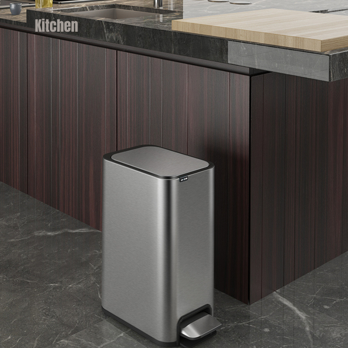 Yubin Meto Rectangle Pedal Bin Stainless Steel with Inner Bucket Silver (2 Sizes)