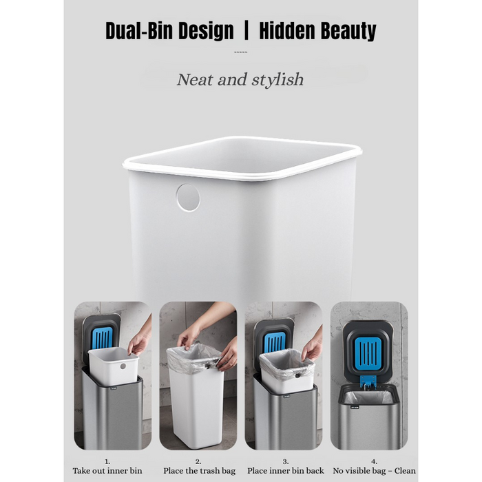 Yubin Meto Rectangle Pedal Bin Stainless Steel with Inner Bucket Silver (2 Sizes)