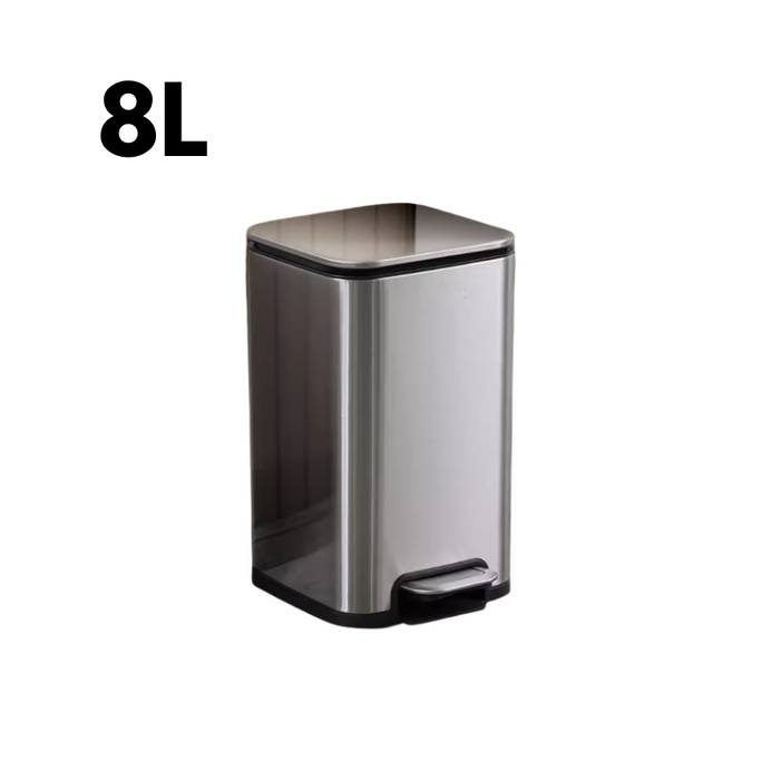 Yubin Meto Square Pedal Bin Stainless Steel with Inner Bucket Silver (2 Sizes)