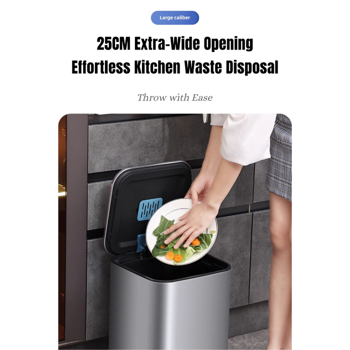 Yubin Meto Square Pedal Bin Stainless Steel with Inner Bucket Silver (2 Sizes)