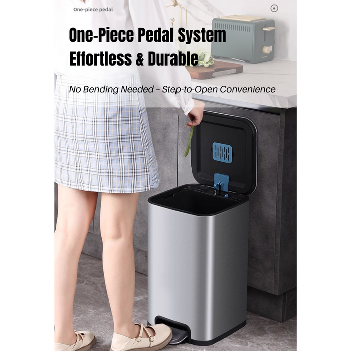 Yubin Meto Square Pedal Bin Stainless Steel with Inner Bucket Silver (2 Sizes)